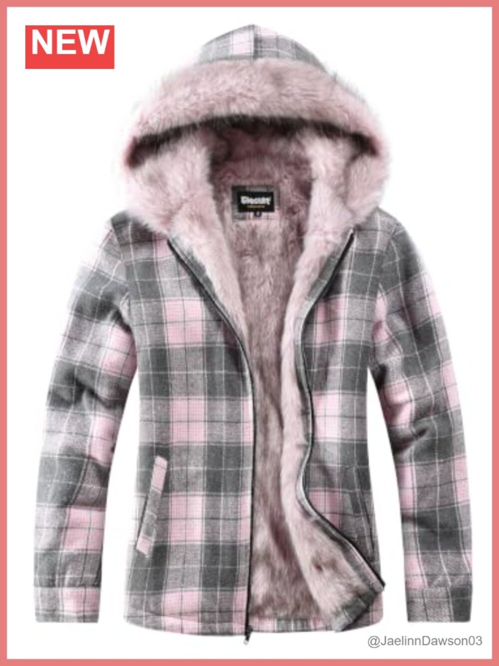 Fleece Lined Flannel Jacket Faux Fur Hood Plaid Winter Coat